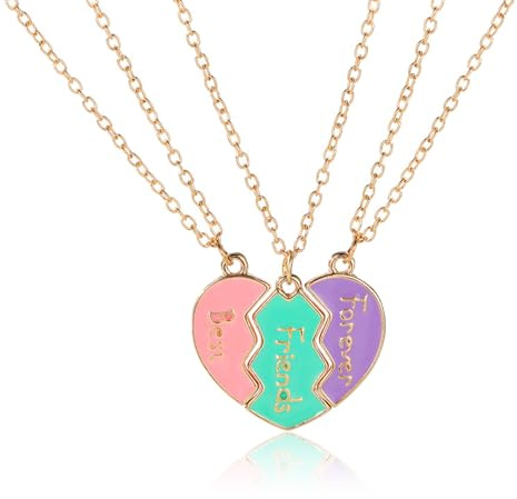Azushwer Friendship Necklace for 3, Heart Pendant Best Friend Forever Gift | Alloy Material, Heart Pendant 2.8 x 2.3 Cm, Necklace Length 46 cm + 5 cm, 3 Best Friend Necklaces for Women Girls