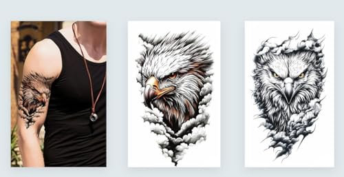 TBS8740 8745 Lot de 2 feuilles de tatouages temporaires Aigle Tatouage adhésif Oiseau de proie