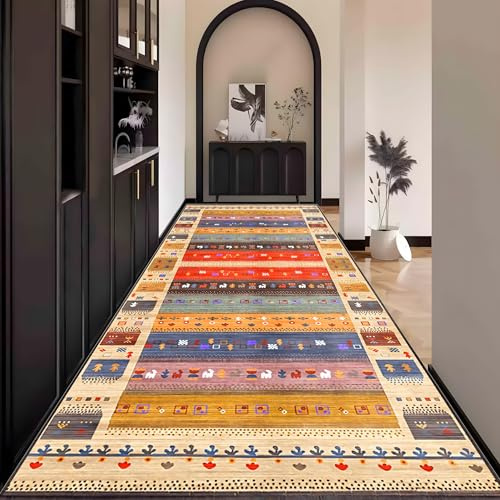 Waazgle Läufer Teppich Flur küche Schlafzimmerteppich Boho Style Waschbar | 40x60cm Waschbar rutschfest Lang küche Wohnzimmerteppich Vintage Bunt Meterware für Flurläufer Esszimmer Korridor