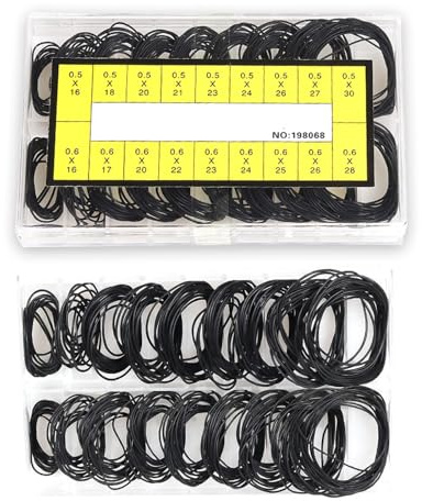 Fsahiuf 200 Stück O-Ringe für Uhren,18 Größen Schwarz Gummi Wasserdicht O-Ring Dichtung für Uhrenreparatur