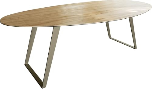 DELIFE Esszimmertisch Edge Oval 280x130 cm Keramik Laminam® Sabbia Eichefarbig Metall Schräg Effektfinish Titan