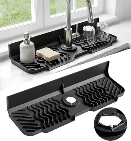 Silospire Silikon Wasserhahn Spritzschutz Abtropfmatte für Küchenspüle, rutschfeste Wasserfänger Matte für Spüle, Küche, Spülbecken & Badezimmer, Arbeitsplatte Schützen, 45 cm, Schwarz