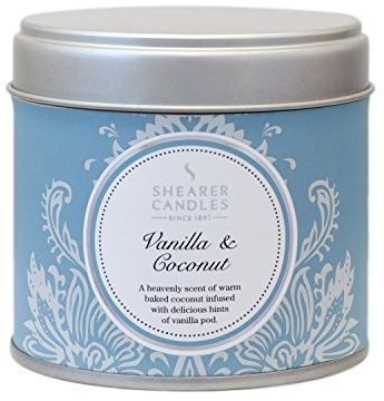 Shearer Candles Vanilla and Coconut Large Scented Silver Tin Candle - White