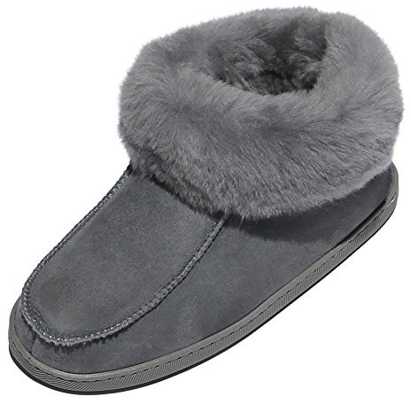 Hollert Leather Lammfell Hausschuhe EWA Premium Damen Fellschuhe aus 100% Merino Schaffell Größe EUR 37, Farbe Grau