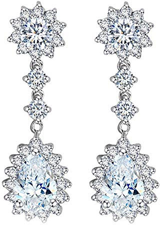 Onefeart mit Platin überzogen Ohrstecker Für Frauen Mädchen Birne Cubic Zirconia Luxus Hochzeit Mode Schmuck Tropfenohrringe 13X42MM Weißes Gold