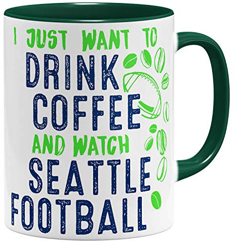 OM3® - Seattle-Coffee - Tasse - Keramik Becher - American Football Mug - 11oz 325ml - Beidseitig Bedruckt - Grün