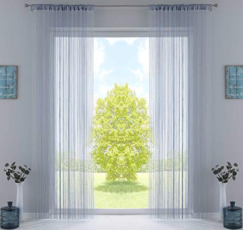 2er Set Fadengardine, HxB 250x140 cm, Grau mit Tunneldurchzug und eingenähtem Kräuselband, geeignet für Gardinenstangen und Gardinenschienen Fadenvorhänge Fadenstores Raumteiler, 20303CN2