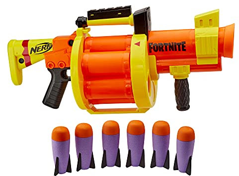 Nerf Fortnite GL Rocket-Firing Blaster - 6-Rocket Drum, Pump-to-Fire - Includes 6 Official Rockets - for Youth, Teen, Adult