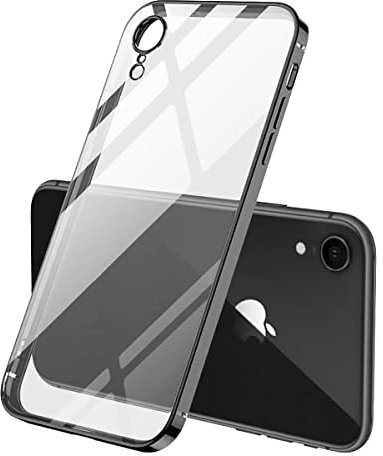Mixroom - Coque pour iPhone XR bords plats protection appareil photo en silicone TPU plaqué noir