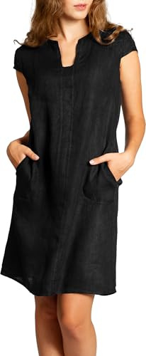 Caspar SKL036 Damen Sommer Leinenkleid mit ausgefallenem Ausschnitt