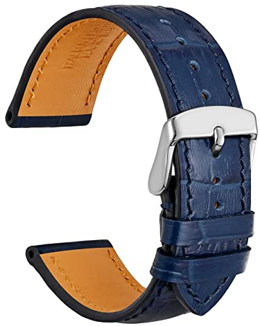 WOCCI 20mm Uhrenarmband Leder für Damen und Herren, Geprägtes Alligator, Silberne Schnalle (Navy Blau)