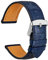 WOCCI 20mm Uhrenarmband Leder für Damen und Herren, Geprägtes Alligator, Silberne Schnalle (Navy Blau)