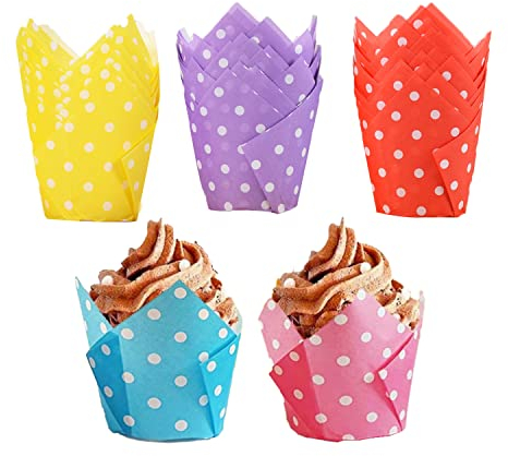 Muffinförmchen Papier,Binblin 200 PCS Muffin Papierförmchen,Tulpen Mini Muffins Papierförmchen,Muffinform Papier Fettdicht Papier Cupcake Wrapper für Hochzeit Geburtstag Party Babyparty