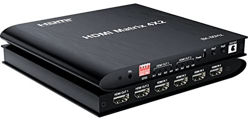 Matrice HDMI 4 en 2 Sorties 8K, 8K 4x2 HDMI 2.1 True Matrix Conmutador Switch 4K 120Hz HDR HDCP 2.3 HDMI Splitter 4 in 2 Out Switcher RL Prend en Charge la Sortie stéréo pour PS4 TV Box PC vers HDTV
