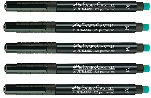 Faber-Castell – Märkpenna Multimark Permanent M svart, 5 stycken | Permanent bläck för folier, CD-skivor, glas, plast och metall