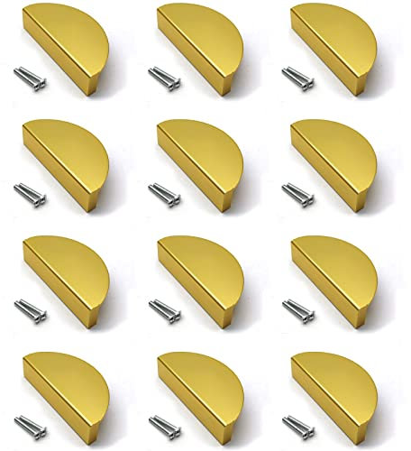 Autuwintor Kitchen Cabinet Handles, Half Moon Shaped Drawer Handles 2.52-Inch Hole Spacing with Screws,Semi Circle Door Pulls Space Aluminum,Cabinet Edge Handles Gold Finger Drawer Pulls,12 Pack