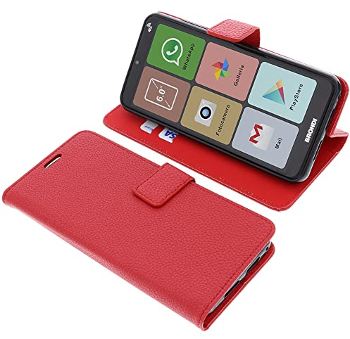 foto-kontor Custodia a Libro Compatibile con Brondi Amico Smartphone XL Nero Cover di Colore Rosso