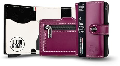 SLim Portafoglio Personalizzabile Porta Carte di Credito Schermato Portacarte Anticlonazione Uomo Donna Personalizzabile (Viola Melanzana e Panna con Zip)