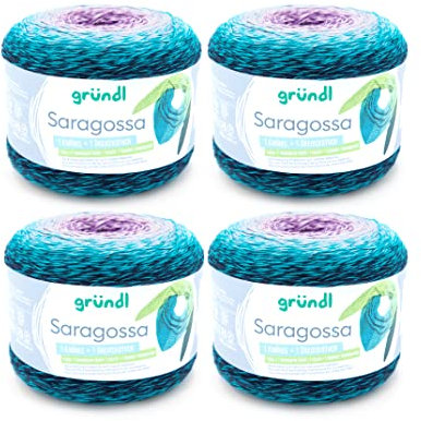 Gründl Wolle Saragossa (weiches Farbverlaufsgarn aus 50% Baumwolle und 50% Polyacryl, 250 g / 1000 m, Nadelstärke: 3 mm – 4 mm, 4 x 250 g), Winterzauber Farbe
