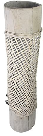 FRANK FLECHTWAREN Lampe Artesania, groß, rustikales Paulownia-Holz, grau gekalkt, dekorativ geflochtene Weide in Gitterform, jedes Stück ein Unikat, Maße: Ø 22 x 100 cm