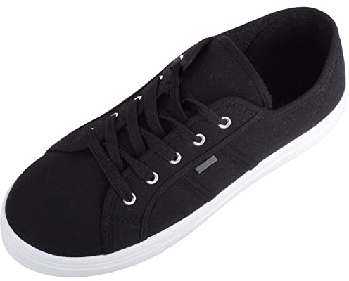 Womens Girls Minimalistic Lace Up Canvas Trainers Sneakers - Black - UK 7 / EU 40