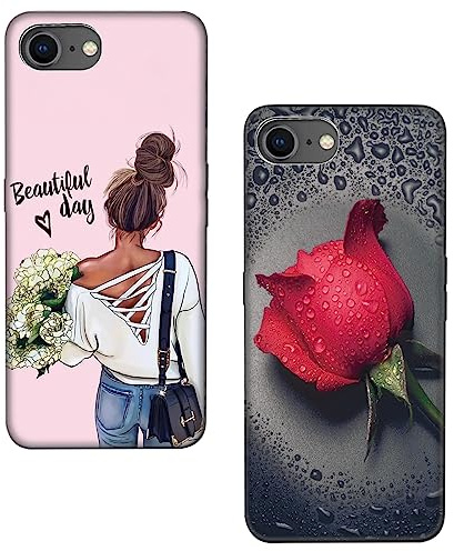 Lonrapa 2 Stück Silikon Hülle für iPhone SE 2022 / iPhone SE 2020 Motiv Handyhülle Ultra dünn Stoßfeste Kratzfeste Schutzhülle TPU Case Cover für iPhone 8 / iPhone 7 - Mädchen & Rote Rose