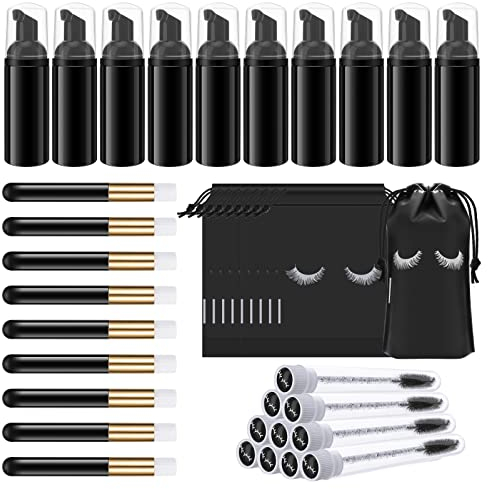 TCJJ 40 Pcs Lash Shampoo Bottle Brushes Set,Include Lash Shampoo Brushes,Lash Brushes Tubes,Eyelash Shampoo Foam Dispenser Bottle,Eyelash Aftercare Bag,for Eyelash Extension Clients,Women,Girls