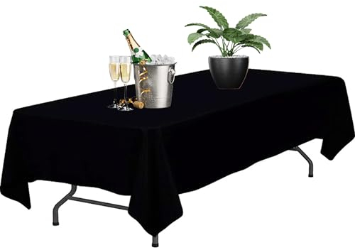 Bea's Party Tischdecke schwarz, abwaschbare tischdecke rechteckig, Polyester Fabrik für Geburtstag, Hochzeit, Bankett, Restaurant (SCHWARZ, 152cm x 320cm)