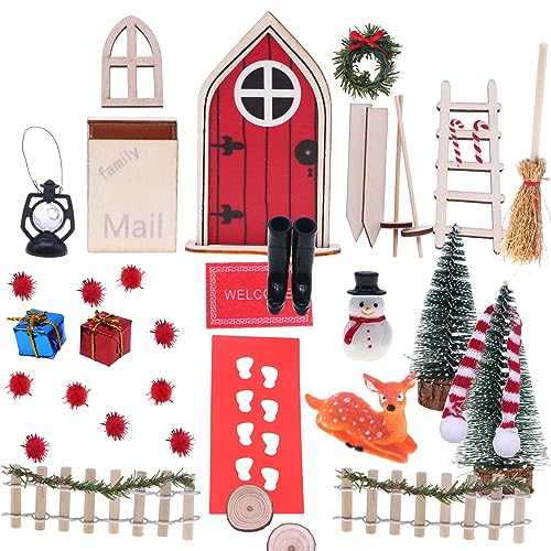 Weihnachtswichtel Tür Set Elfen Märchen Familie Niedlich Stil Elfentür Weihnachtsbaum Kleiner Hirsch Schneemann Rote Beere Weihnachtswichtel Zubehör Zierschmuck