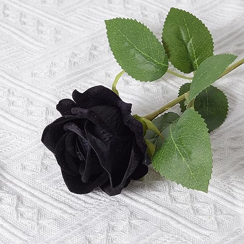 5 Stück Künstliche Rosen,Kunstblumen Rose Künstlich Blumenköpfe Fake Rosen mit Stielen für Hochzeit Party Valentine's Day Nach Hause Halloween Vase Tischdeko Thanksgiving Zuhause Dekoration,Schwarz