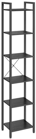 VASAGLE 6-Tier Bookshelf, Bookcase, Shelving Unit, for Office, Study, Living Room, Bedroom, 30 x 40 x 187.5 cm, Industrial, Ebony Black and Ink Black LLS101B56