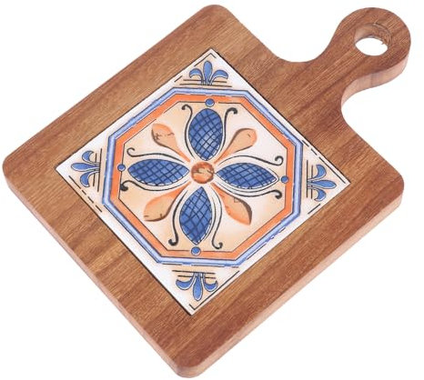Wooden Inlay Ceramic Tiles Mats Rack Vintage Ethnic Floral Pot Holders Trivets for Hot Pots and Pans Cardamom Hyacinthus Orientalis Acacia Wood Heat Resistant Hot Pads for Table Countertops(5*8 Inch)