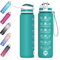WHIPY 1L Water Bottle with Straw - Leak-Proof & BPA Free Reusable Sports Bottle - Motivational Time Markings for Hydration Durable Drink Bottle for Gym, Sports, Outdoor, Cycling, School (Green)