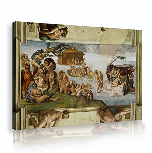 TOANGWALL Großformatiger Wandkunstdruck auf Leinwand Die Sintflut berühmte Gemälde Michelangelo Buonarroti Leinwanddrucke für Wohnzimmer Wohnkultur 80x120cm Innenrahmen