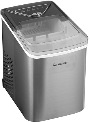 Panana Ice Maker Machine, Counter Top Electric Ice Cube Maker For Home, Ice In 6-7 Mins, Portable, Kitchen Bar Party, 2 L, Self Cleaning, Touch led Buttons,Scoop & Basket included, Silver