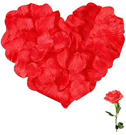 Gvolatee 2000 Stück Rosenblätter Künstlich, Rot Rosenblüten, Künstliche Rose Petals, Rosen Blätter, Gefälschte Blütenblätter für Hochzeit Dekoration, Valentinstag, Geburtstag, Romantische Atmosphäre