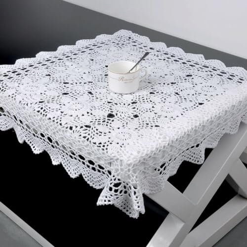 for HPLIVE Vintage Square Cotton Lace Tablecloth Doily Crochet Floral Table Cloth Cover for Dining Table Cafe Shop Restaurant Book Shop (60 x 60 cm, White)