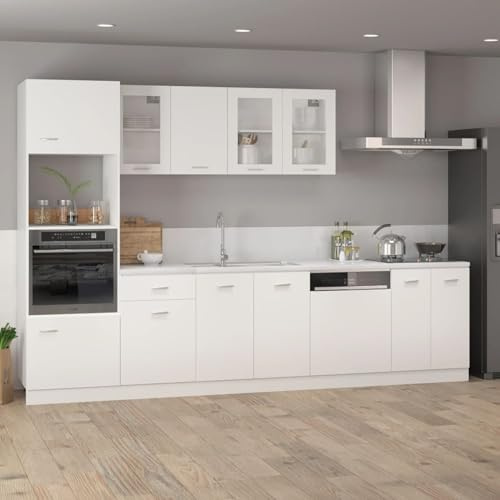 Vopese Mikrowellenumbauschrank mit Stauraum Küchenschrank Küche Hochschrank Küchenmöbel Küchenzeile für Backofen Mikrowelle Weiß 60x57x207 cm Holzwerkstoff