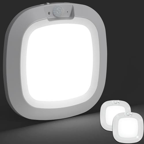 Bemexred Recargable Luz LED Nocturna, 6000K Lampara de Techo a Pilas con Sensor de Movimiento para Escalera Baño, Despensa, Cocina, Armario, Pasillo - Blanco Frío - 2 Piezas