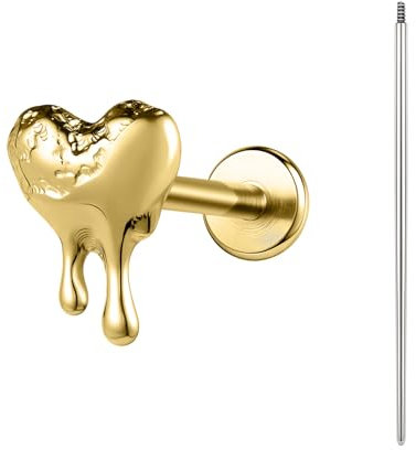 BodyAce ASTM F136 Titan Helix Piercings Ohrstecker, 16G Flatback Lippenpiercing With Piercing Taper, Nasenstecker Conch Tragus Piercing Schmuck [Goldenes geschmolzenes Herz]