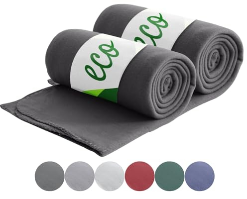 wometo 2er Set Eco Fleecedecken aus 100% recyceltem Material + OekoTex und GRS Zertifiziert 130x160 cm ca. 400 g - dunkelgrau mit Anti-Pilling und Kettelrand