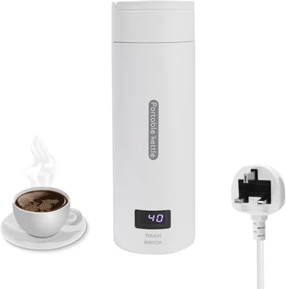 Portable Travel Kettle, WIGUROE 380ML Small Electric Travel Kettle, with LED Temperature Indicator, 4 Level Adjustable Temperature, Fast Boil and Auto Shut Off Heating Mug for Tea, Coffee, Milk