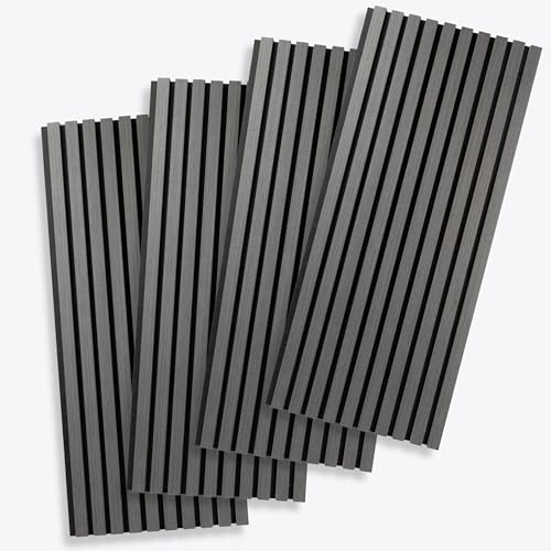 PROVISTON Akustik 3D Wandpaneele 4er SET 1200 x 21 x 600 mm Furnierte MDF Holzlamellen in der Farbe Eiche dunkel Fleece-Untergrund als Trägermaterial