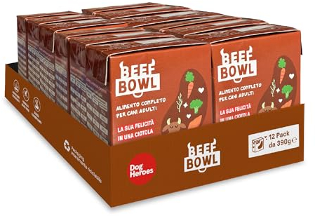 Dog Heroes - Cibo Umido Per Cani - 60% Manzo - Cibo Per Cani Naturale e Nutriente - Senza Cereali - Cotto al Vapore a Bassa Temperatura - Multipack 12 Confezioni da 390g