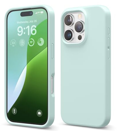 elago Compatible with iPhone 16 Pro Case, Premium Liquid Silicone Case, Full Body Protective Cover, Shockproof, Slim Phone Case, Anti-Scratch Soft Microfiber Lining, 6.3 inch (Mint)