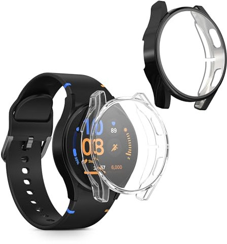 kwmobile 2X Schutzhülle kompatibel mit Samsung Galaxy Watch FE 40mm Hülle - Fullbody Cover Set aus Silikon - Transparent Schwarz