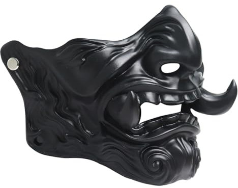 Metalakaer Hannya Demi-Masque Japonais pour Halloween - Samouraï, Fantôme d'Horreur, Démons, Cosplay - Noir