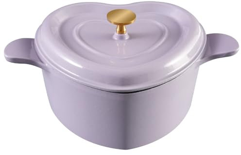 Flavehc Cocotte en fonte émaillée en forme de cœur avec couvercle pour la cuisson du pain, violet