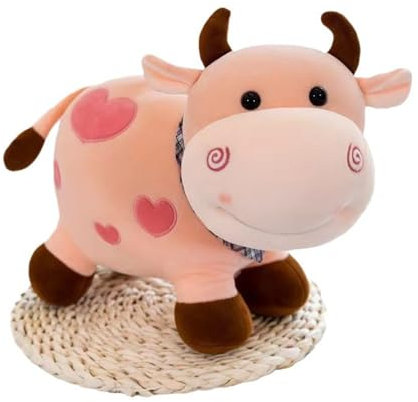 champracer Plüschkuh mit Schal, 30 cm süßes Plüschtier, weiches Babyspielzeug (30x15 cm, rosa)