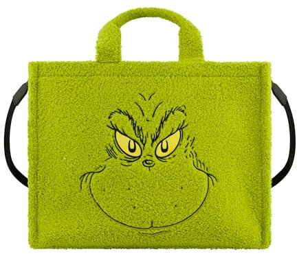 Concept One Unisex Dr. Seuss The Grinch Tote Bag, Faux Fur Travel Handbag with Adjustable Shoulder Strap and Trolley Sleeve Tragetasche, Grün